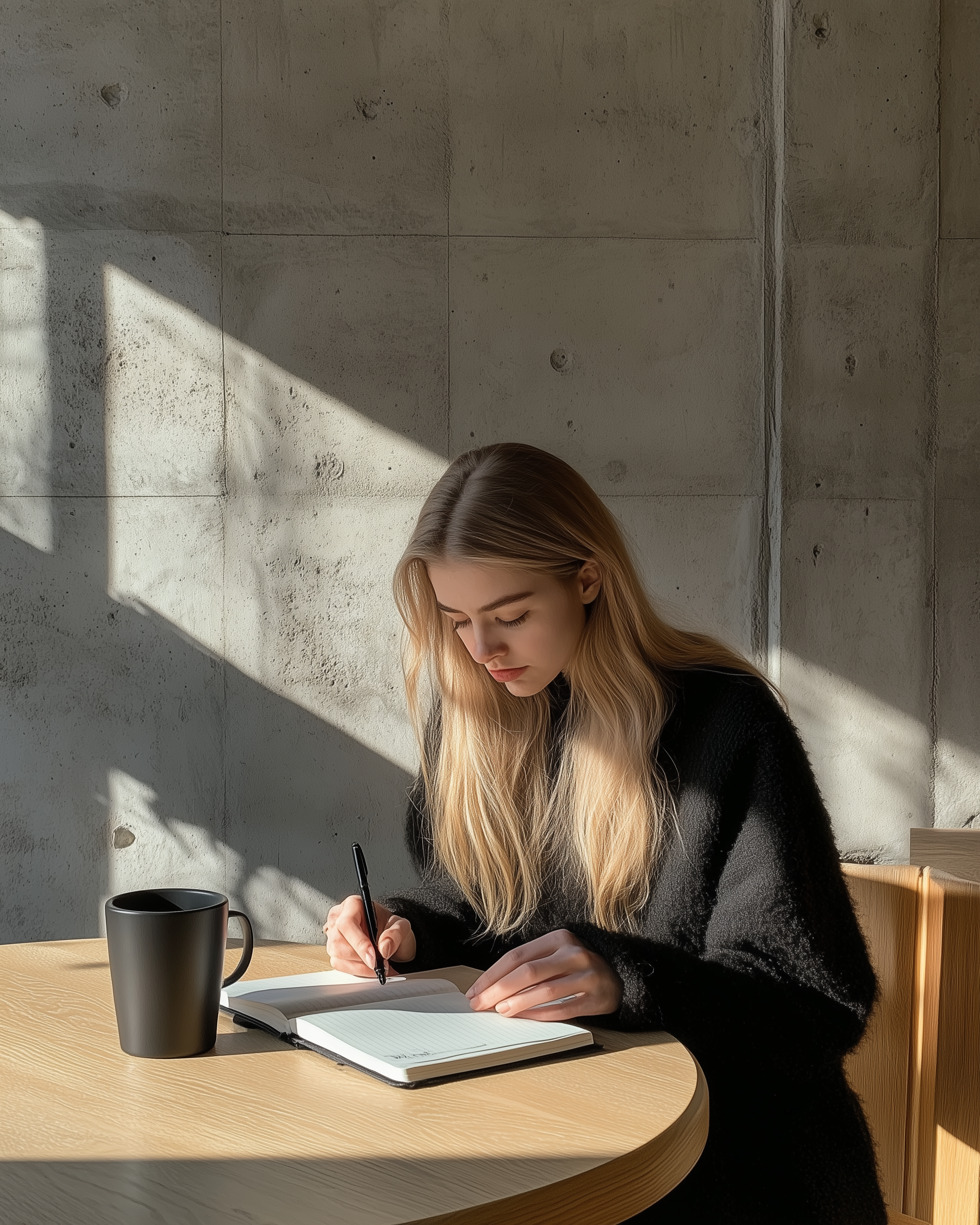 Journaling at a minimalist café